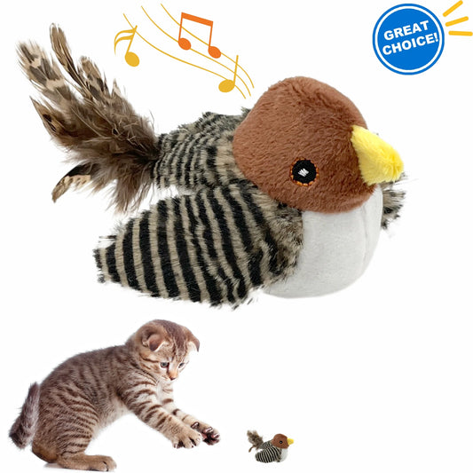 Interactive Cat Toy, Chirping Bird with Feather 