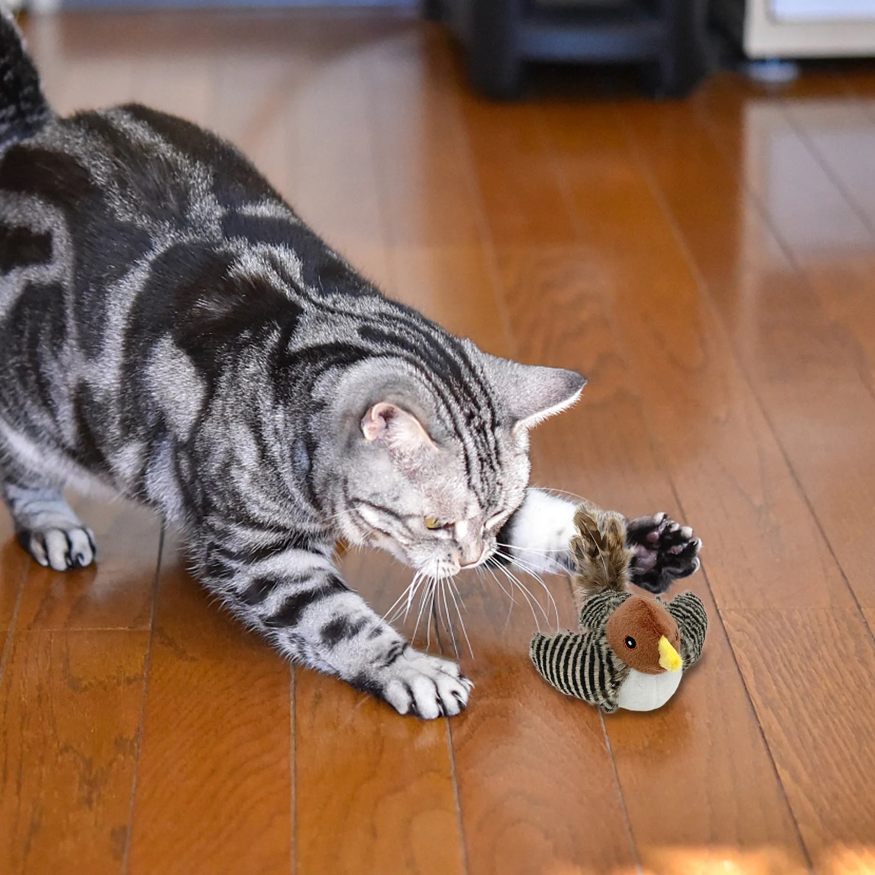 Interactive Cat Toy, Chirping Bird with Feather 