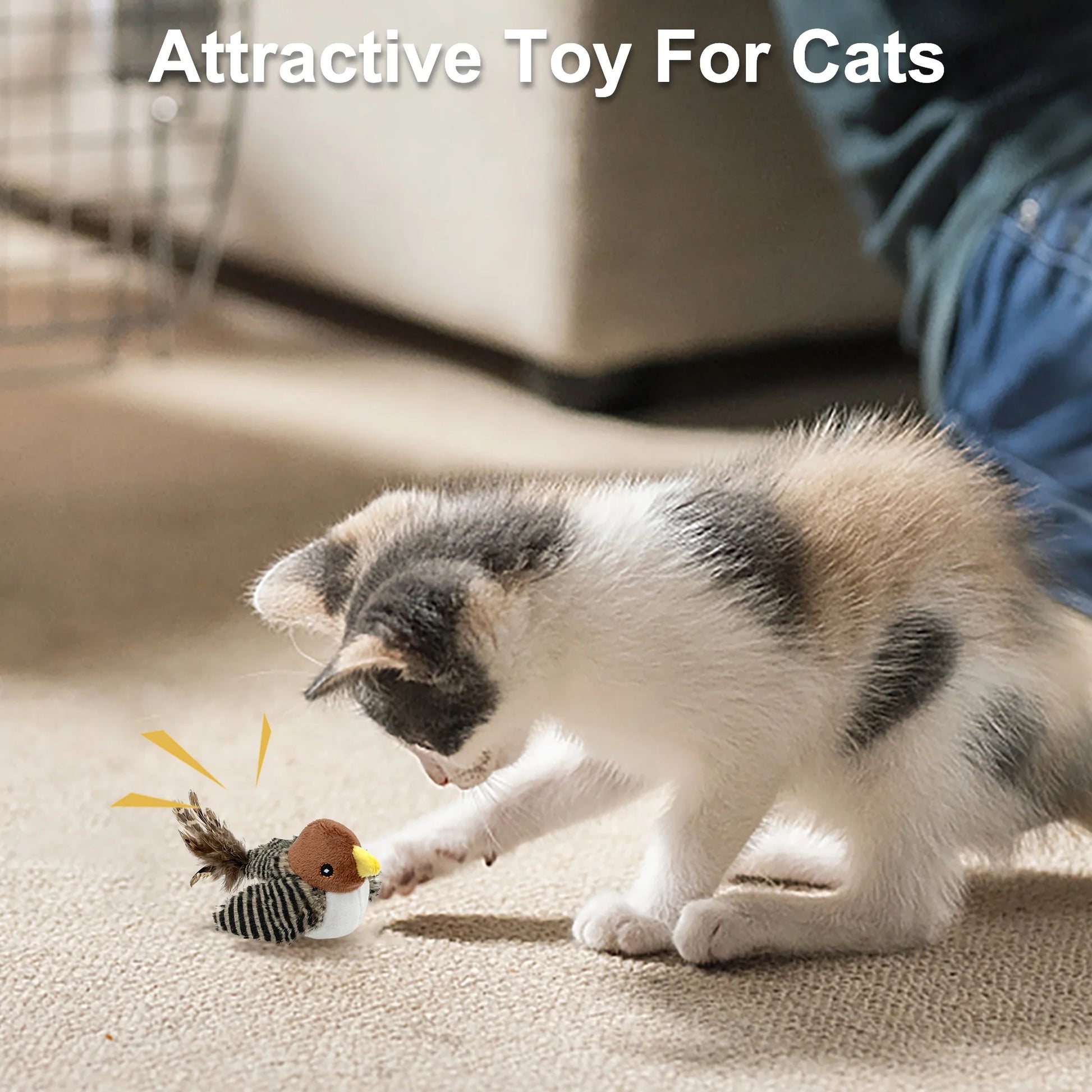Interactive Cat Toy, Chirping Bird with Feather 