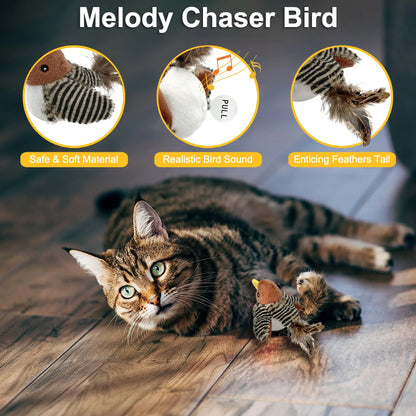 Interactive Cat Toy, Chirping Bird with Feather 
