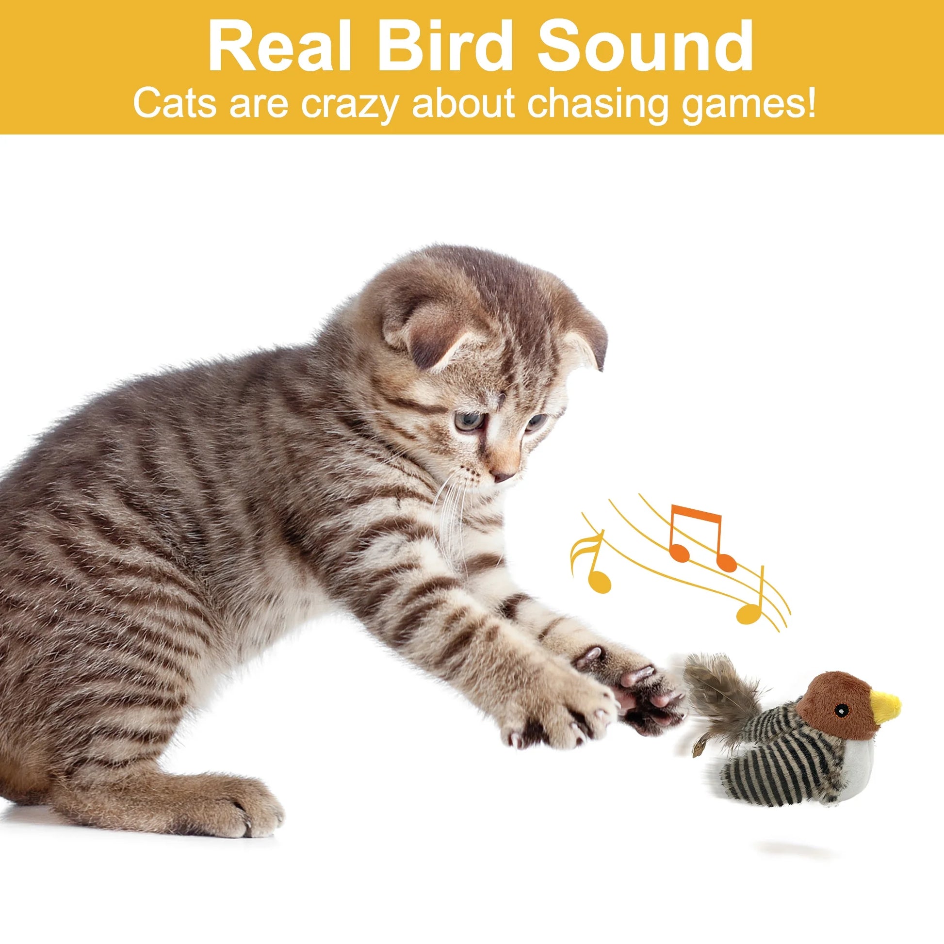 Interactive Cat Toy, Chirping Bird with Feather 