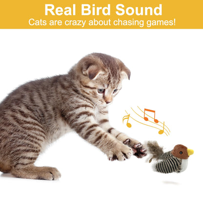 Interactive Cat Toy, Chirping Bird with Feather 